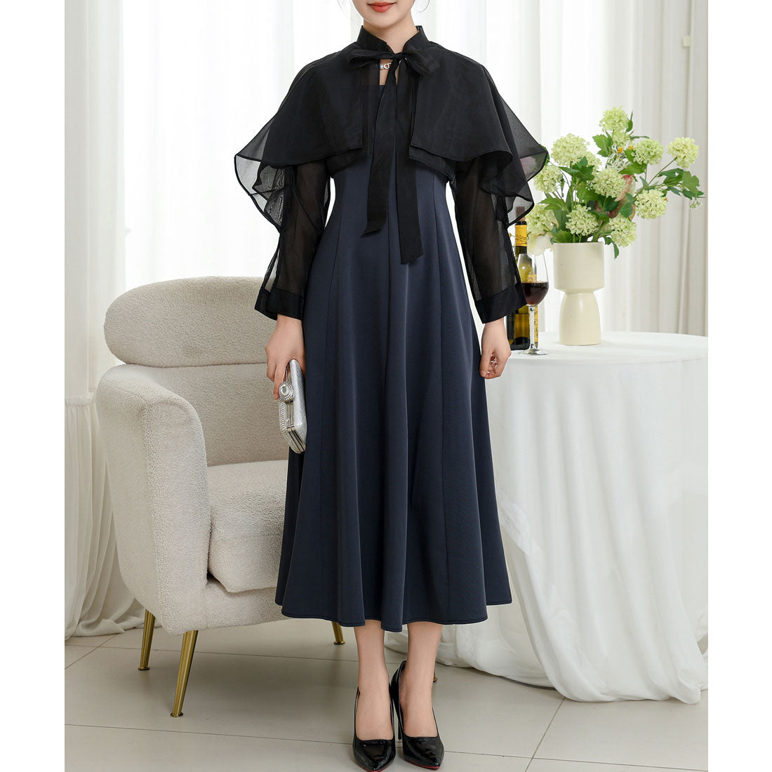 レースレディース Lace Ladies 【2点セット】ボレロ付き バック レースアップ キャミソール ワンピース (チャコールグレー) チャコールグレー