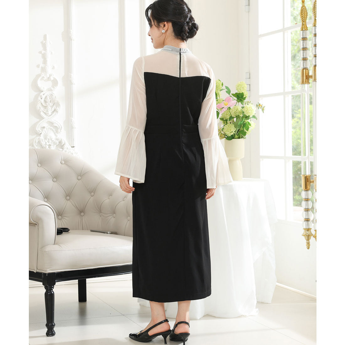 レースレディース Lace Ladies フェイクレイヤード タック プリーツ タイト ワンピース