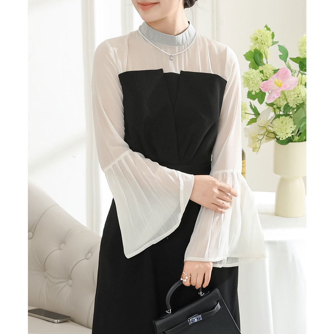 レースレディース Lace Ladies フェイクレイヤード タック プリーツ タイト ワンピース