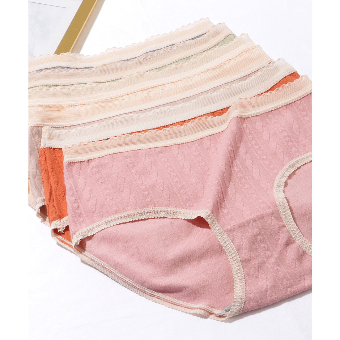 レースレディース Lace Ladies 【6枚セット】 ケーブル柄 配色 レース ミドル丈 ショーツ【返品不可商品】 (6枚セット) 6枚セット