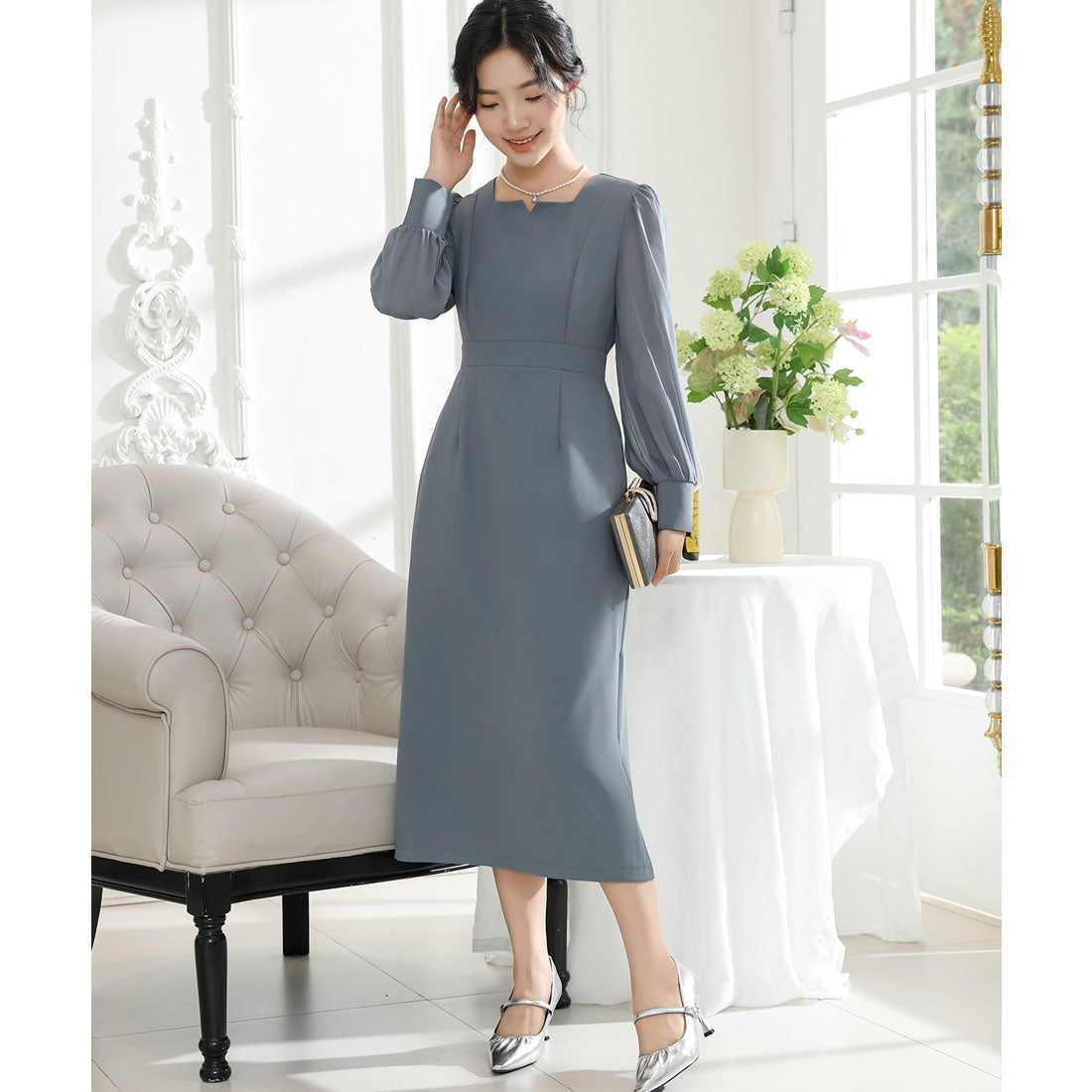 レースレディース Lace Ladies スクエア キーネック ハイウエスト タイト ワンピース