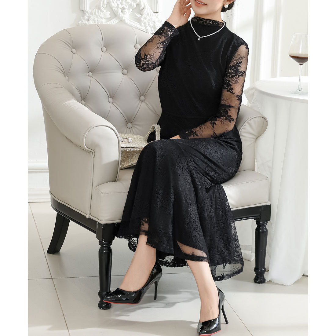 レースレディース Lace Ladies フラワー 総レース マーメイド ドレス ワンピース