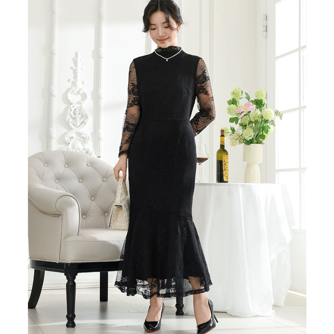 レースレディース Lace Ladies フラワー 総レース マーメイド ドレス ワンピース