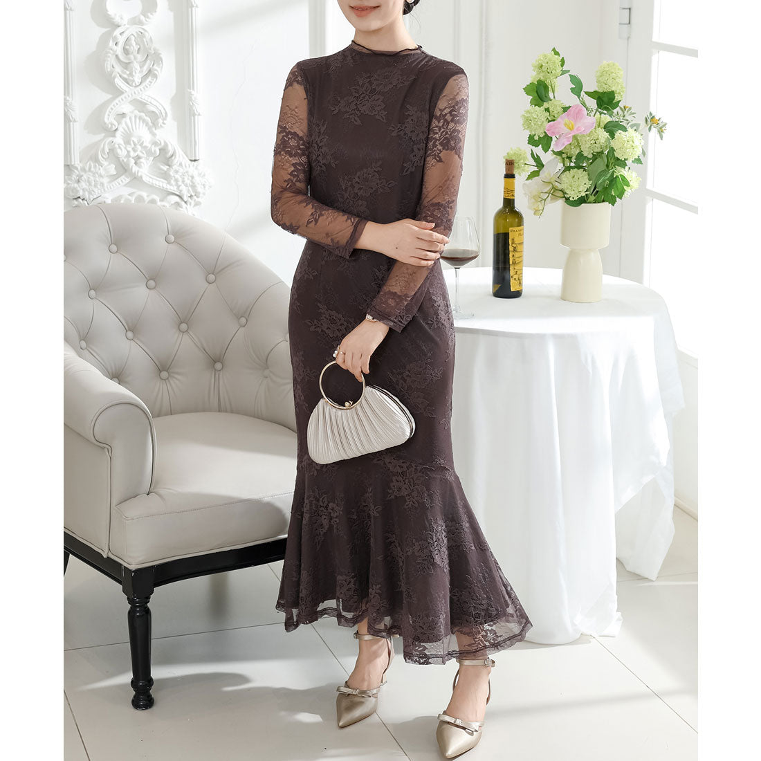 レースレディース Lace Ladies フラワー 総レース マーメイド ドレス ワンピース