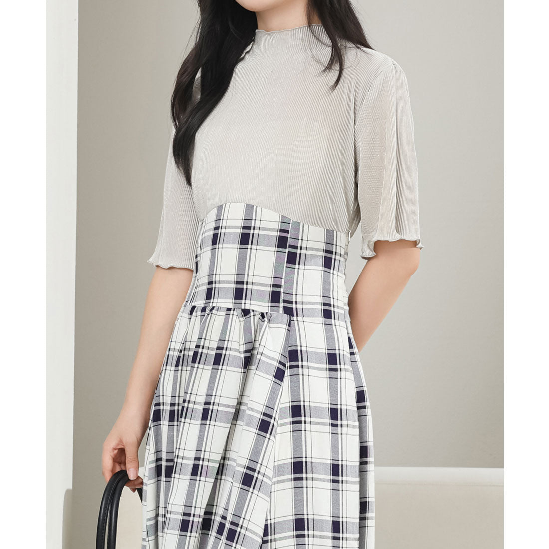 ladies check dress Ladies Elodie Dress Straw Check main image 0