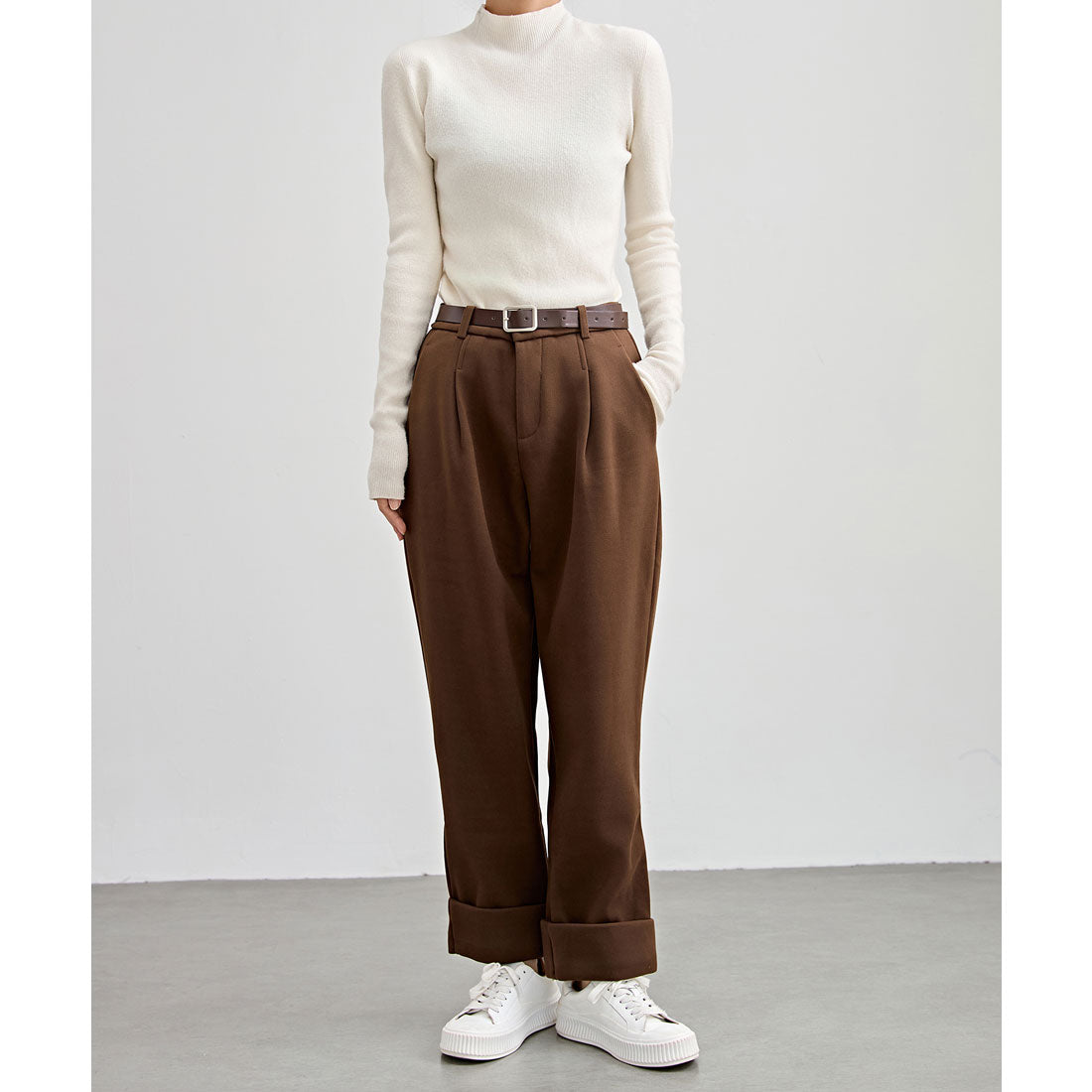 レースレディース Lace Ladies 裏起毛 ストレート ロールアップ タック パンツ