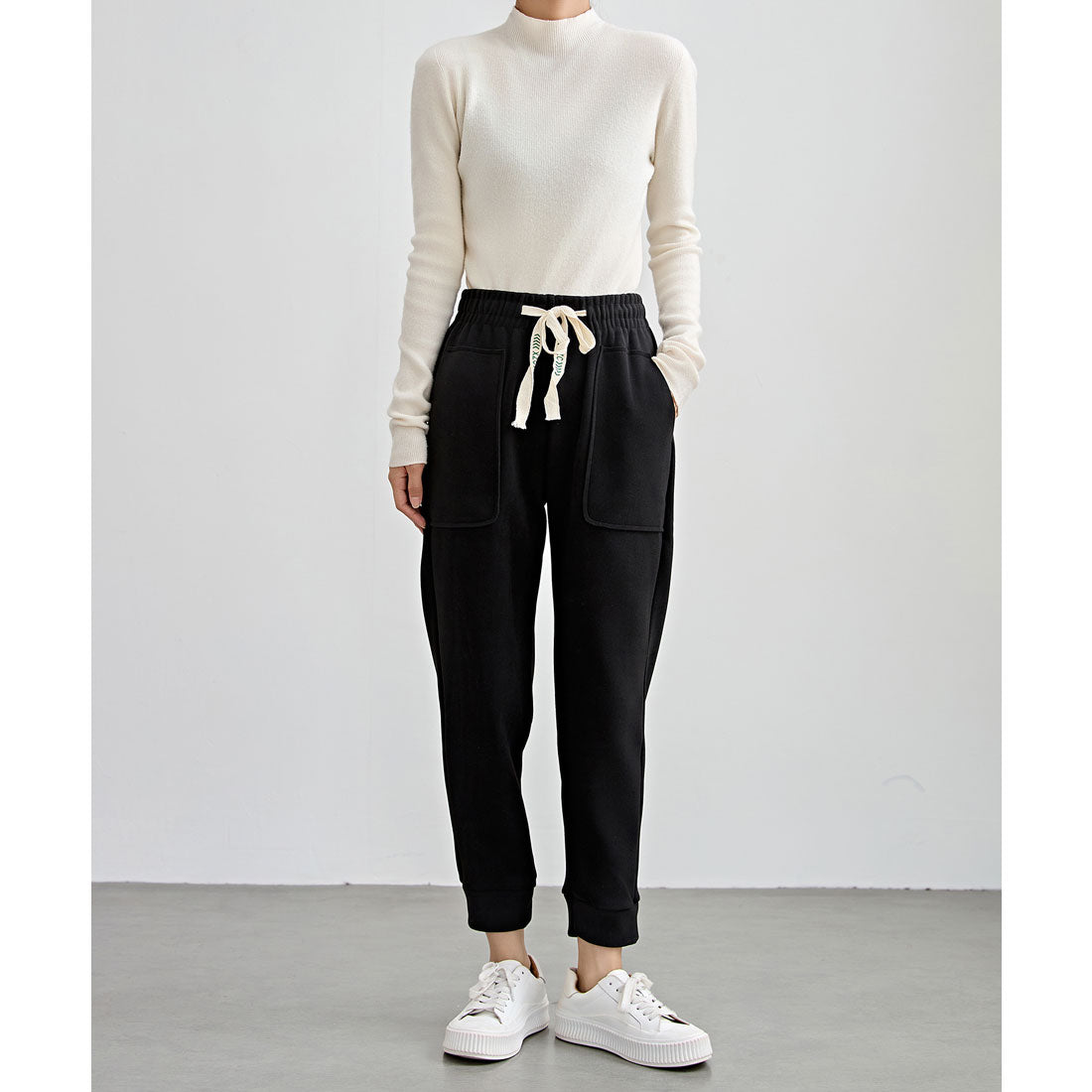 レースレディース Lace Ladies 裏起毛 厚手 テーパード スウェット パンツ (ブラック) ブラック