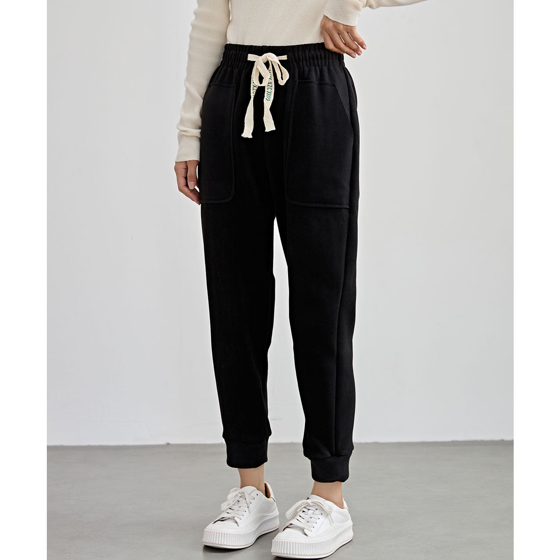 レースレディース Lace Ladies 裏起毛 厚手 テーパード スウェット パンツ (ブラック) ブラック