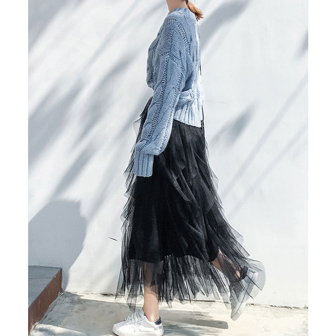 レースレディース Lace Ladies チュール ラッフル ミディ丈 イージー スカート