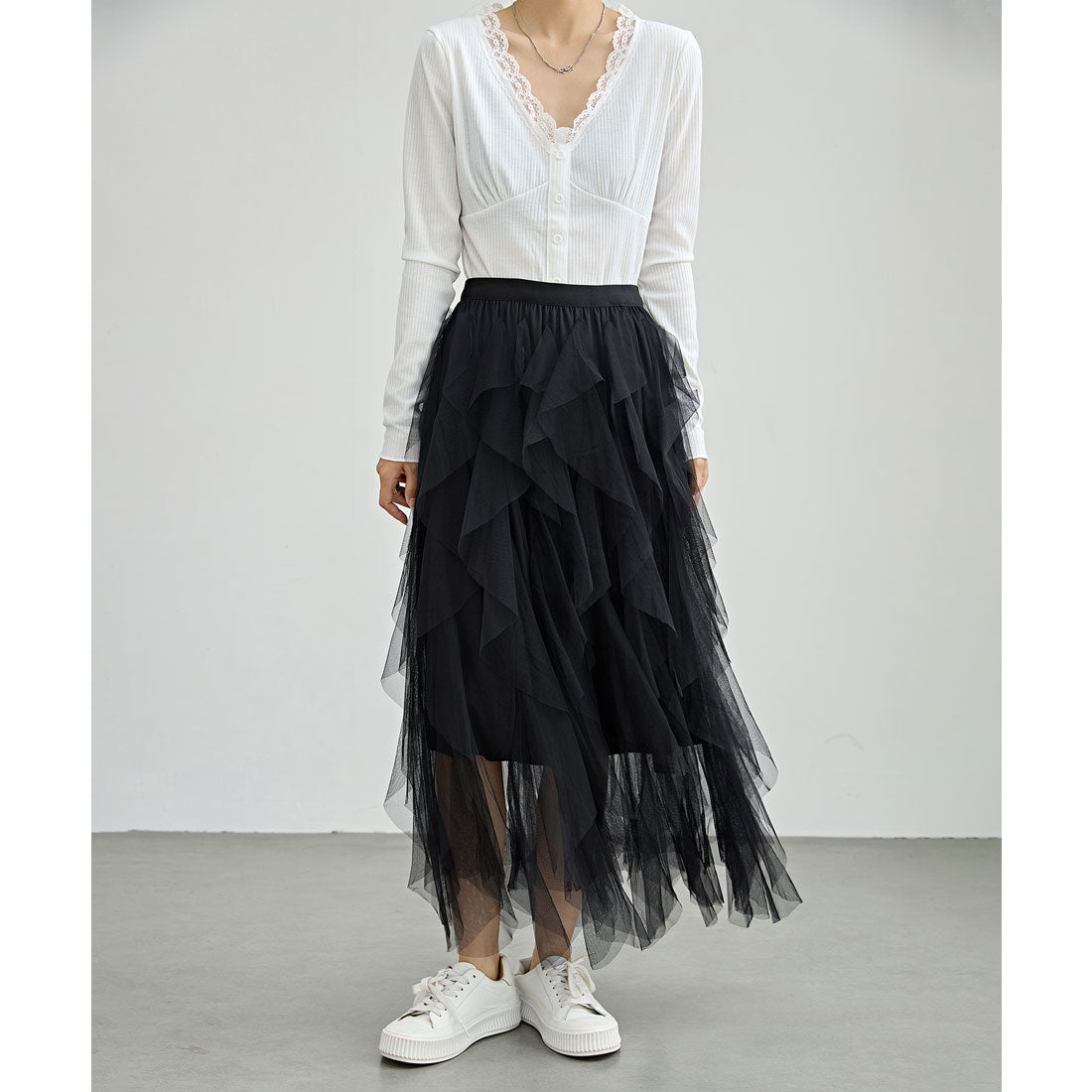 レースレディース Lace Ladies チュール ラッフル ミディ丈 イージー スカート
