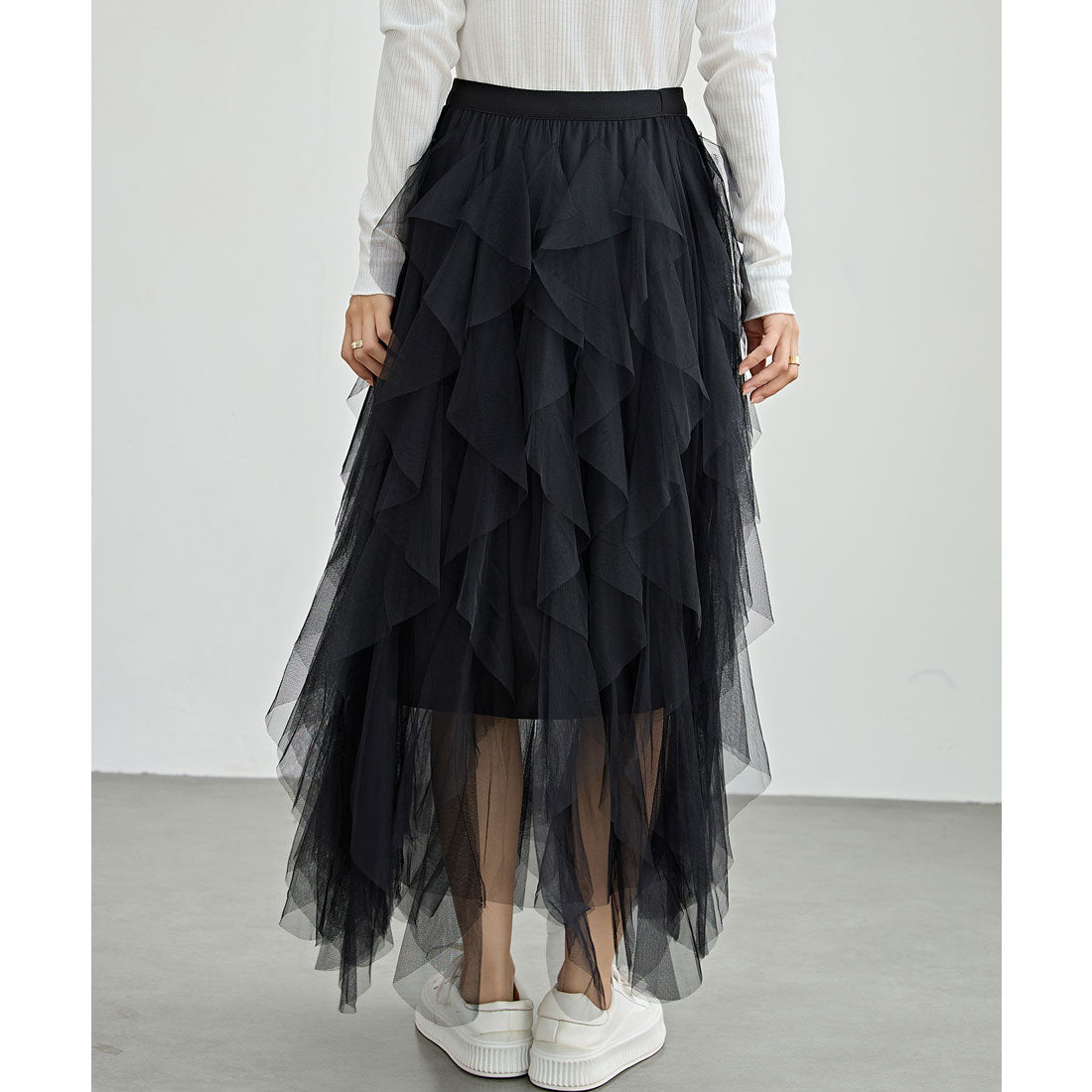 レースレディース Lace Ladies チュール ラッフル ミディ丈 イージー スカート