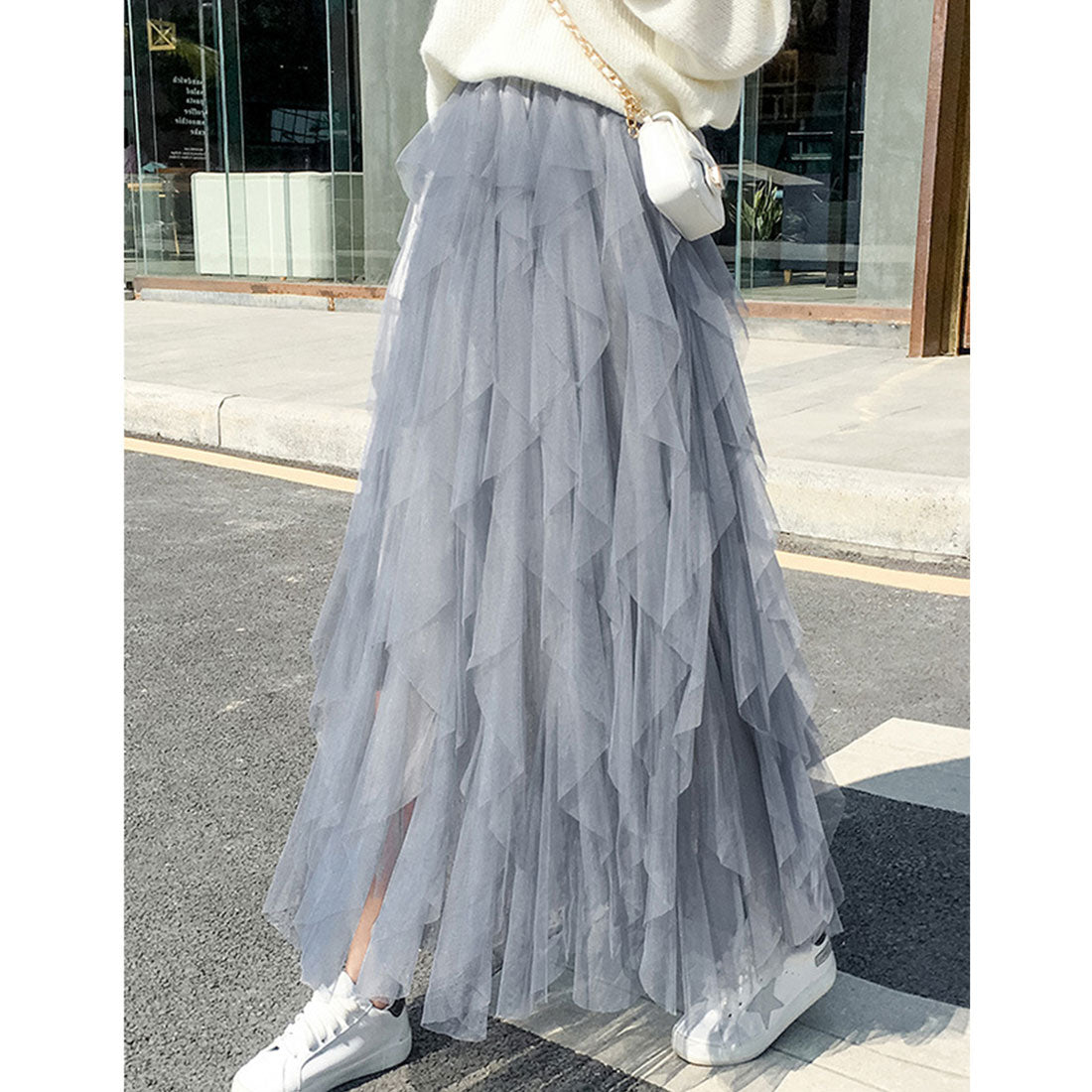 Race Ladies Lace Ladies Tulle Ruffle Midi Length Easy Skirt