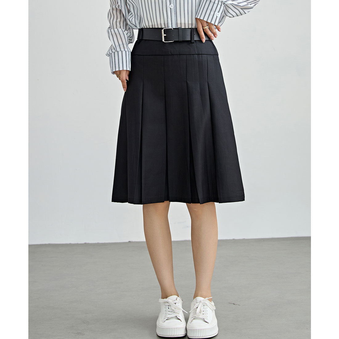 レースレディース Lace Ladies ソリッドカラー ハイウエスト Aライン プリーツ スカート