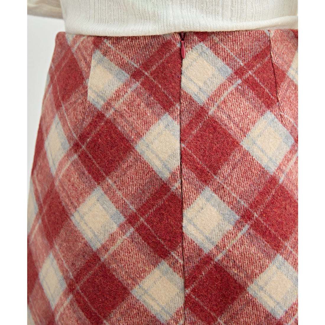 Race Ladies Lace Ladies High Waist Check Pattern Mini Length Knit Skirt