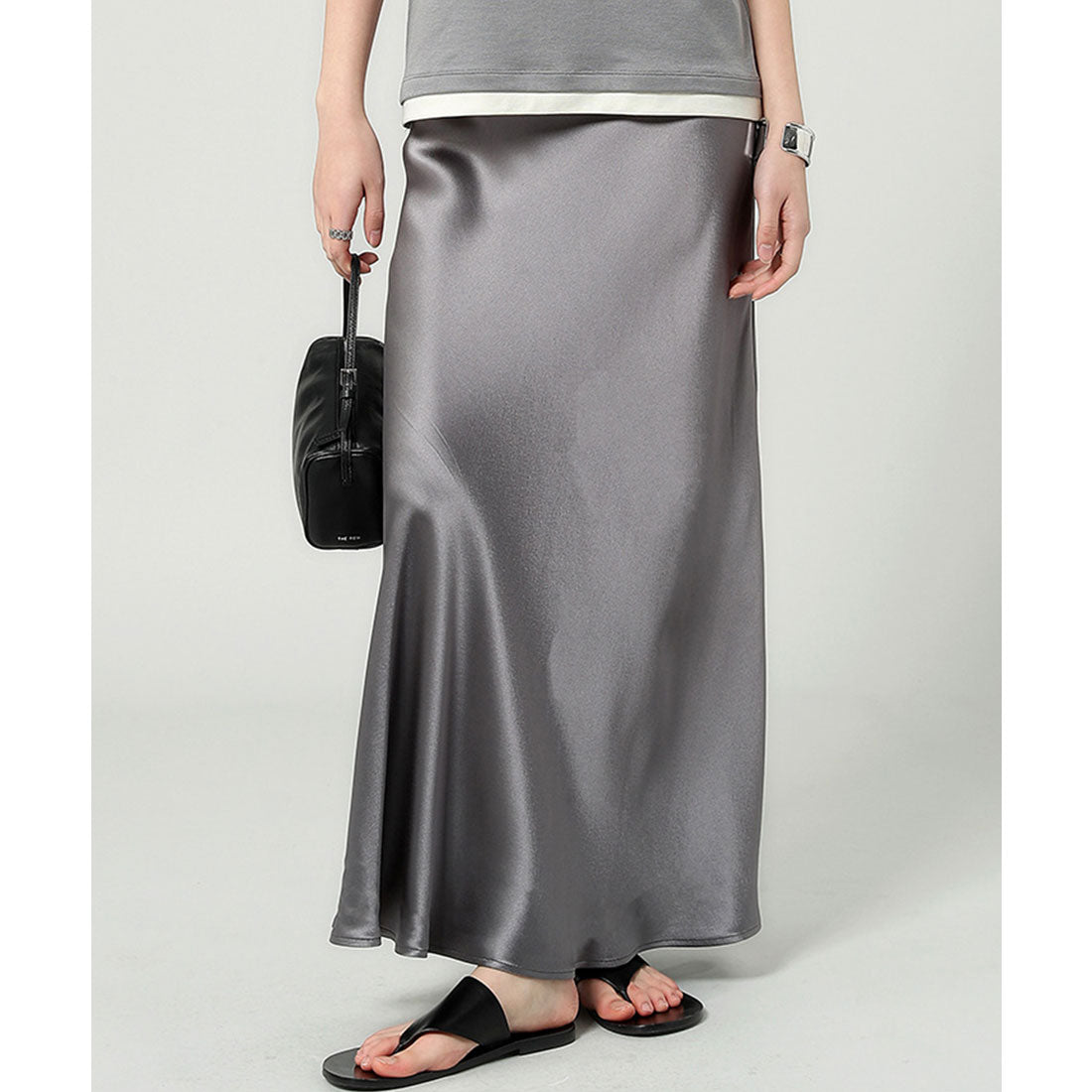 レースレディース Lace Ladies ソリッドカラー サテン マーメイド ロング スカート