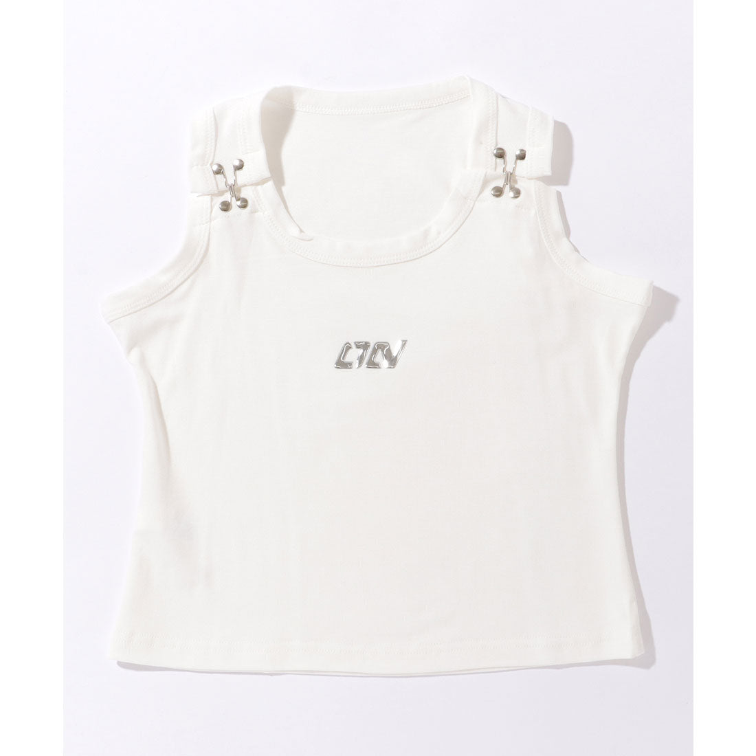 レースレディース Lace Ladies ソリッドカラー サスペンダー風 コンパクト ラウンド タンクトップ (ホワイト) ホワイト