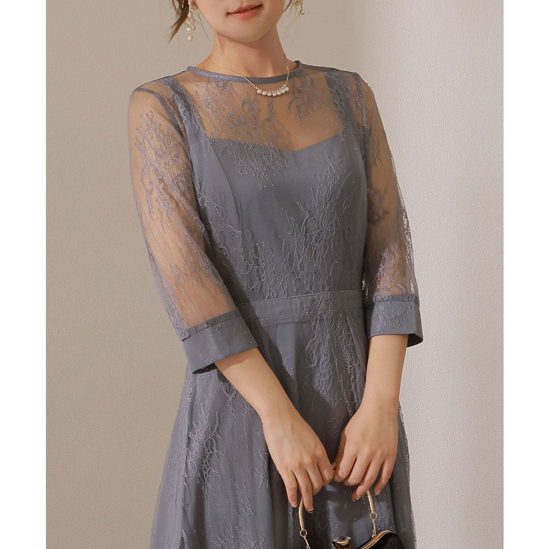 Lace Ladies 【2-piece set】 Long Flare Dress with Lace Stopper