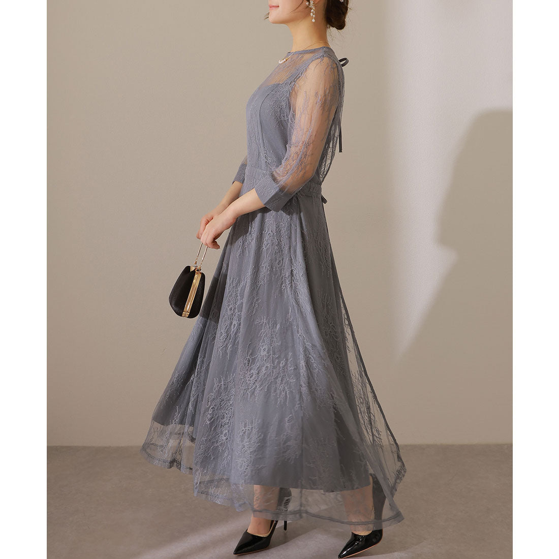 レースレディース Lace Ladies 【2点セット】レーストッパー付き ロング フレア ワンピース