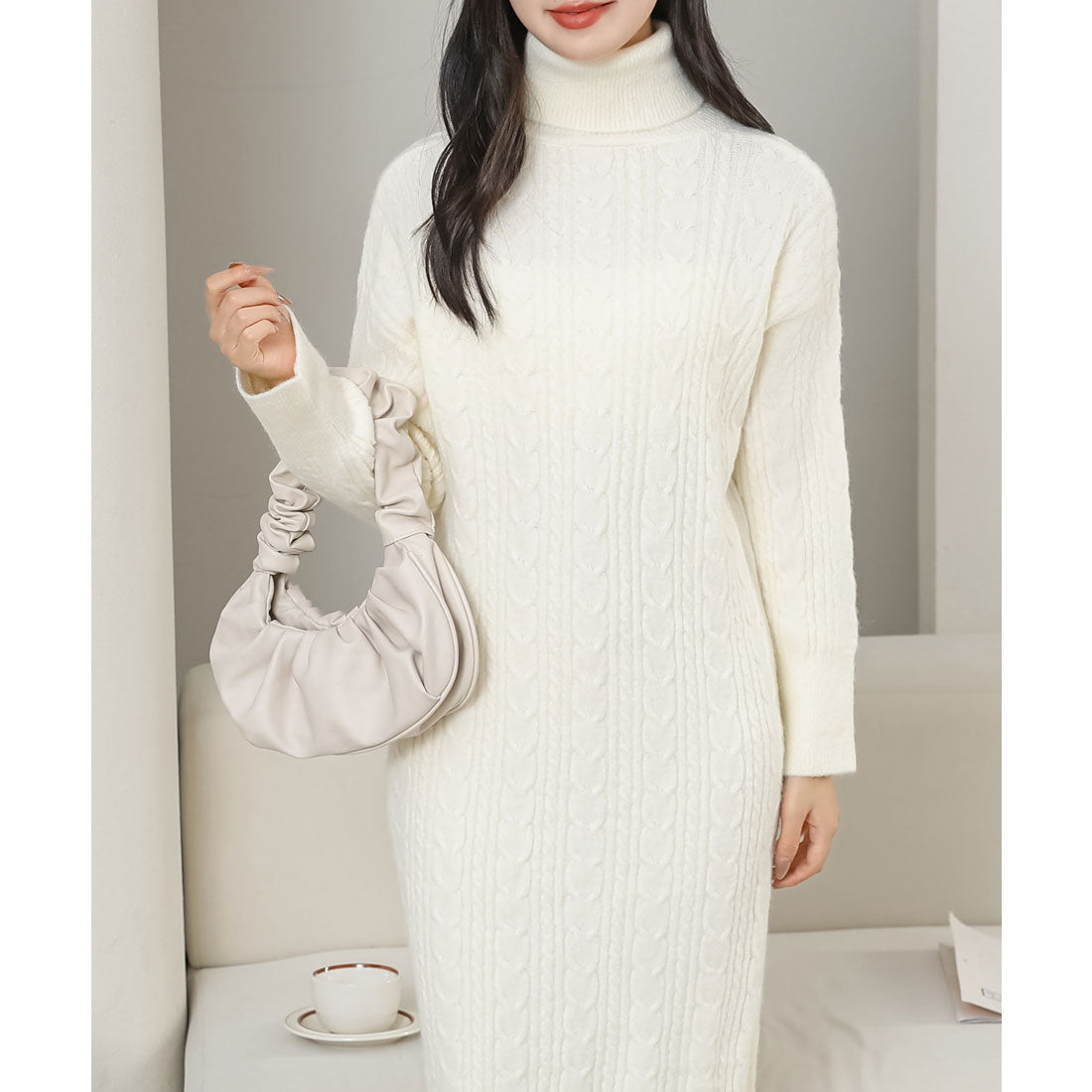 レースレディース Lace Ladies ハイネック ケーブル柄 長袖 ニット ワンピース