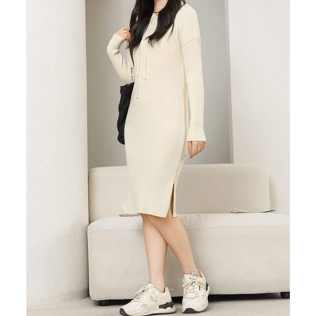 Lace Ladies Hooded Rib Knit Parker Dress
