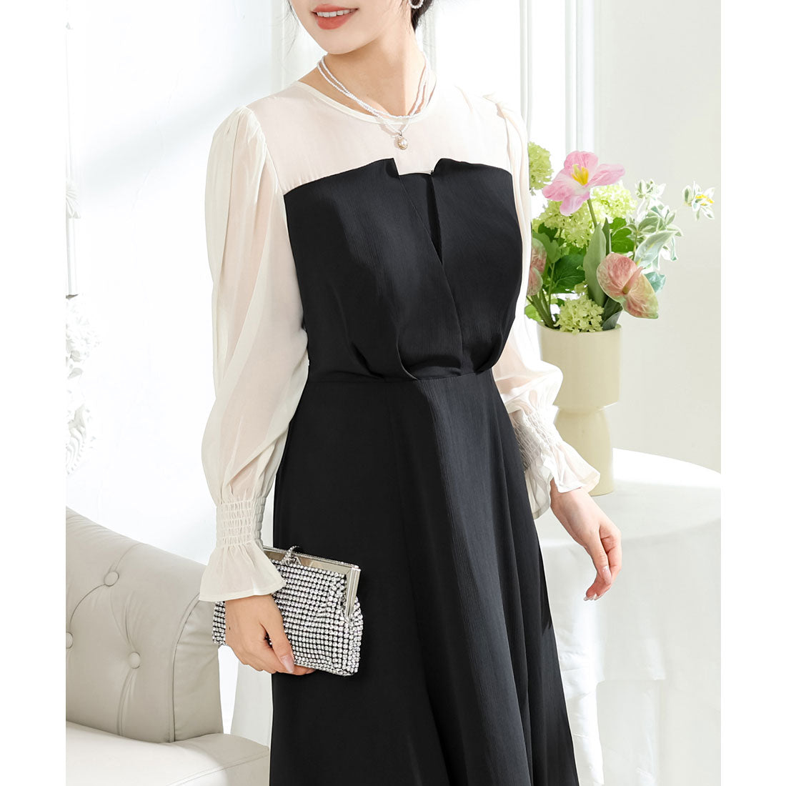 レースレディース Lace Ladies キャンディ袖 パフスリーブ シアー ロング ワンピース