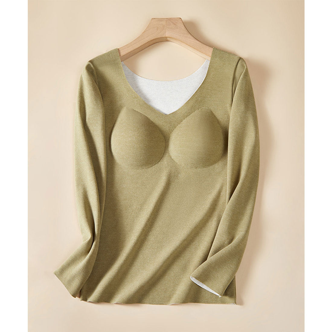 レースレディース Lace Ladies ソリッドカラー Vネック カップ付き 長袖 インナー