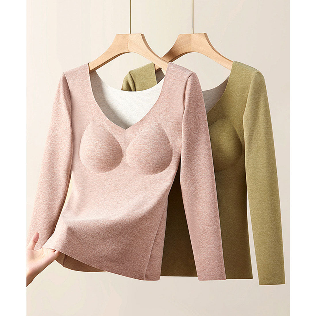 レースレディース Lace Ladies ソリッドカラー Vネック カップ付き 長袖 インナー