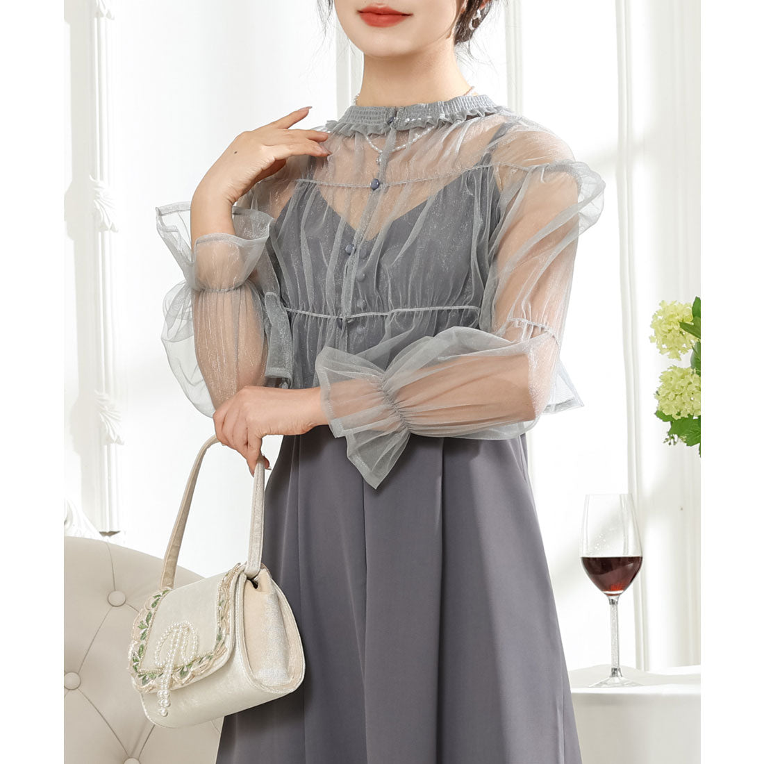 レースレディース Lace Ladies 【2点セット】シアー ボレロ付き キャミソール マキシ ワンピース