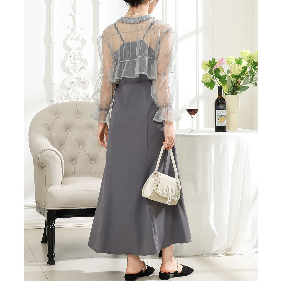 レースレディース Lace Ladies 【2点セット】シアー ボレロ付き キャミソール マキシ ワンピース