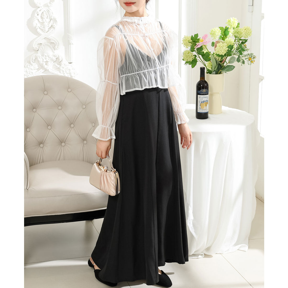 レースレディース Lace Ladies 【2点セット】シアー ボレロ付き キャミソール マキシ ワンピース