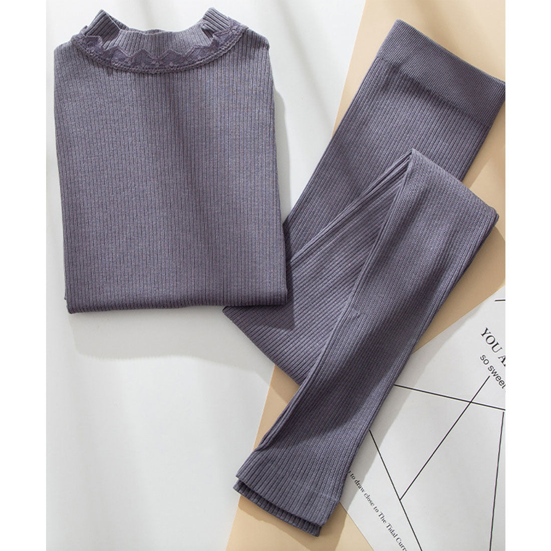 レースレディース Lace Ladies 【2点セット】 ソリッドカラー プチハイネック リブ ニット インナー