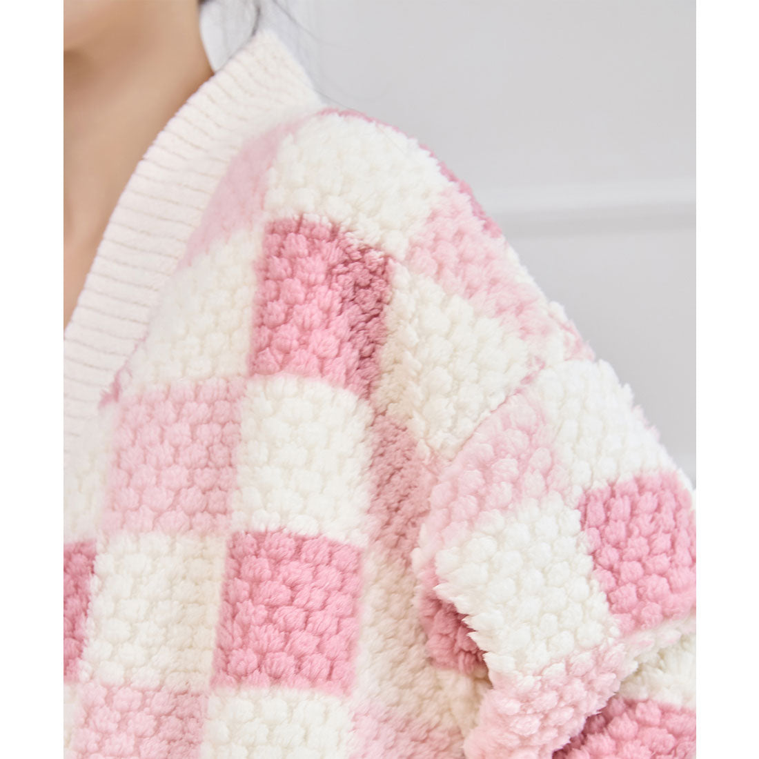 Race Ladies Lace Ladies Color Check V-Neck Fleece Loungewear