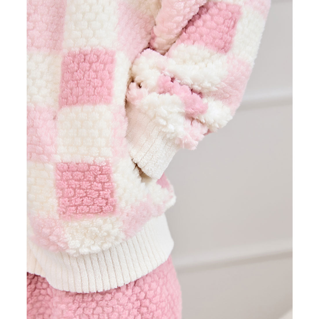 Race Ladies Lace Ladies Color Check V-Neck Fleece Loungewear