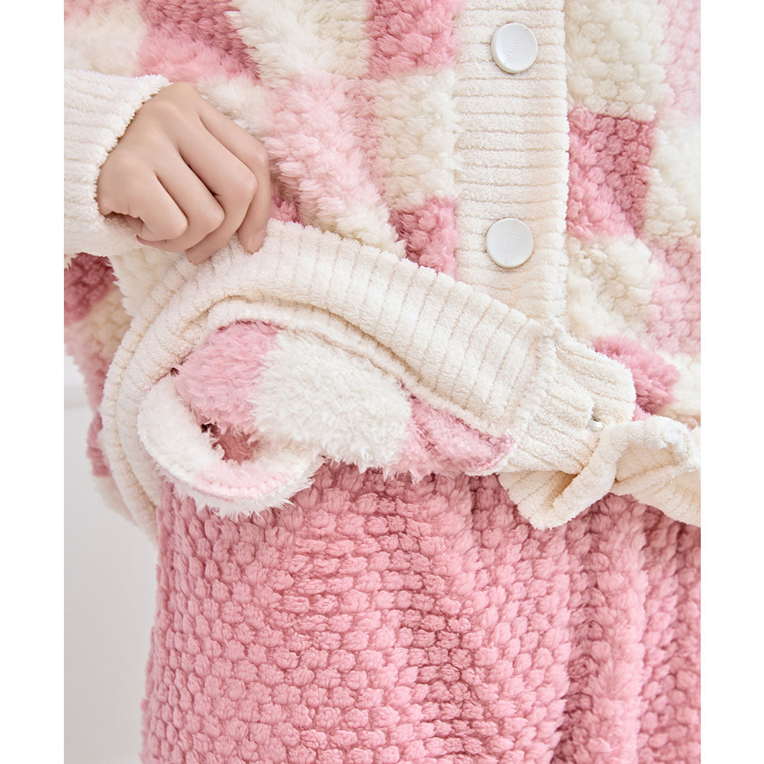 Race Ladies Lace Ladies Color Check V-Neck Fleece Loungewear