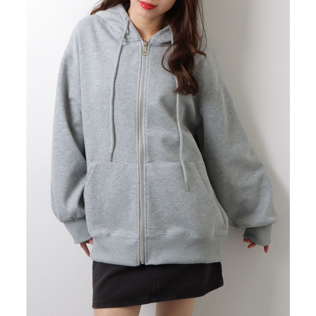レースレディース Lace Ladies 選べる2タイプ カジュアル スウェット フロントジップ パーカー トップス (グレー(裏起毛なし)) グレー(裏起毛なし)