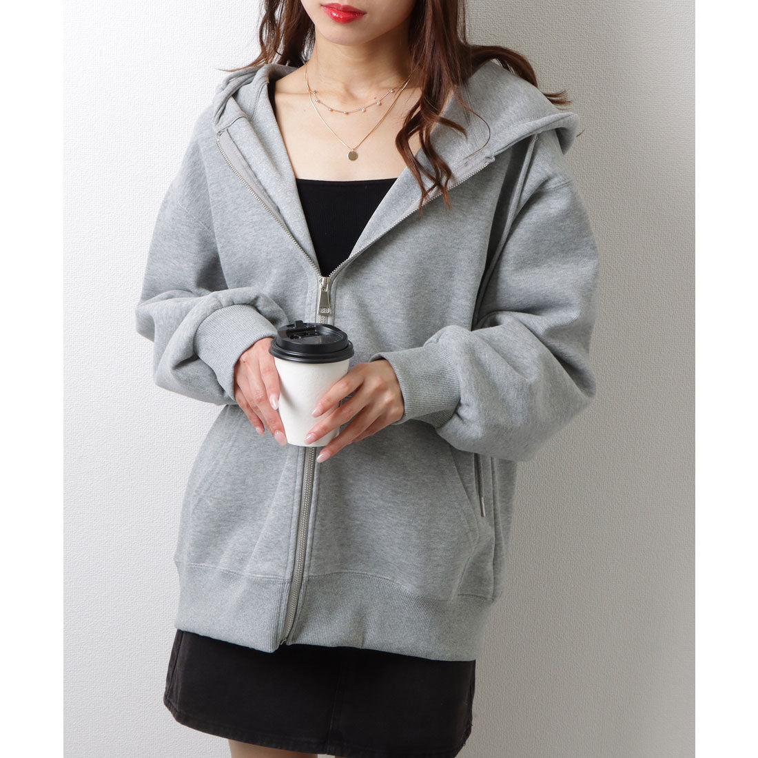 レースレディース Lace Ladies 選べる2タイプ カジュアル スウェット フロントジップ パーカー トップス (グレー(裏起毛なし)) グレー(裏起毛なし)