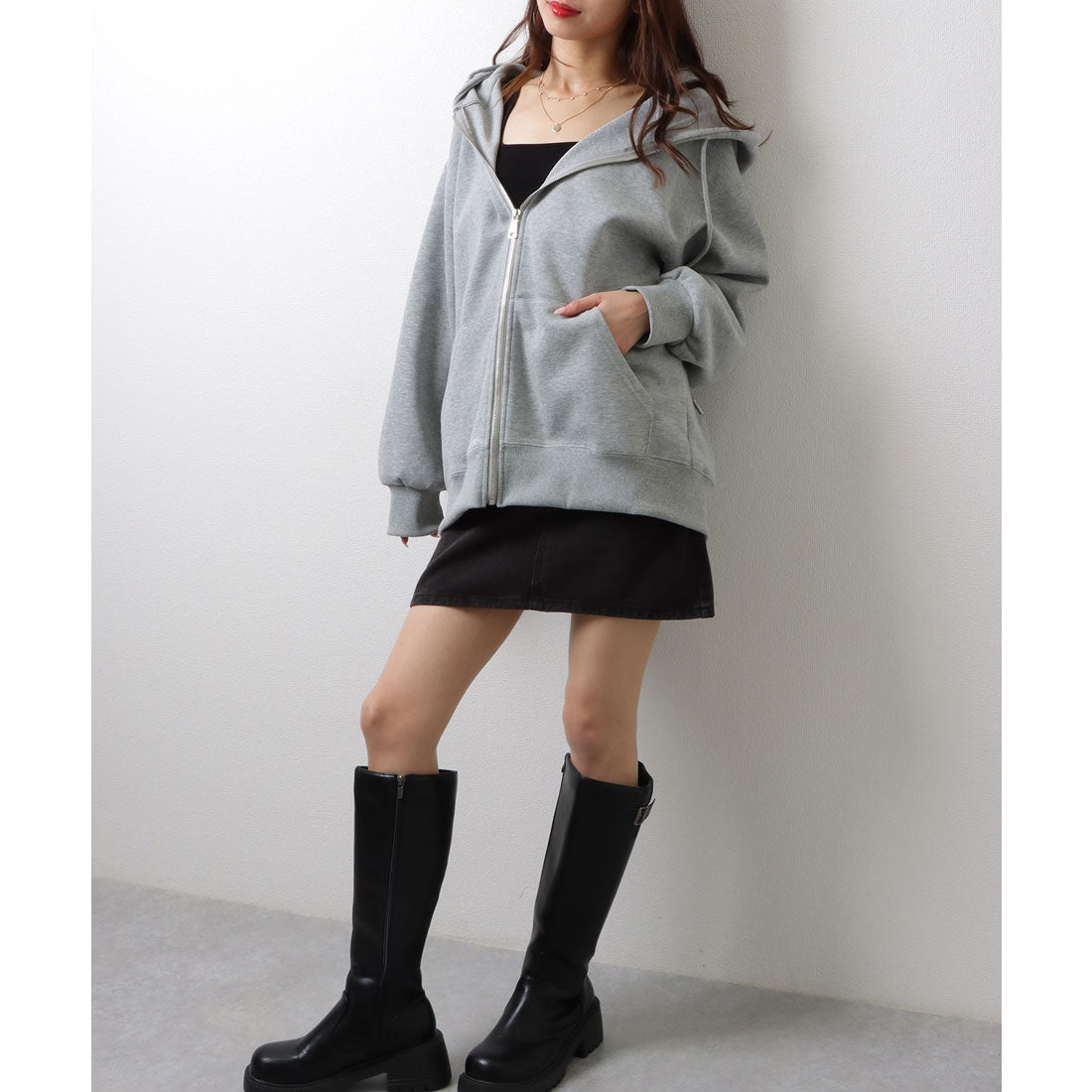 レースレディース Lace Ladies 選べる2タイプ カジュアル スウェット フロントジップ パーカー トップス (グレー(裏起毛なし)) グレー(裏起毛なし)