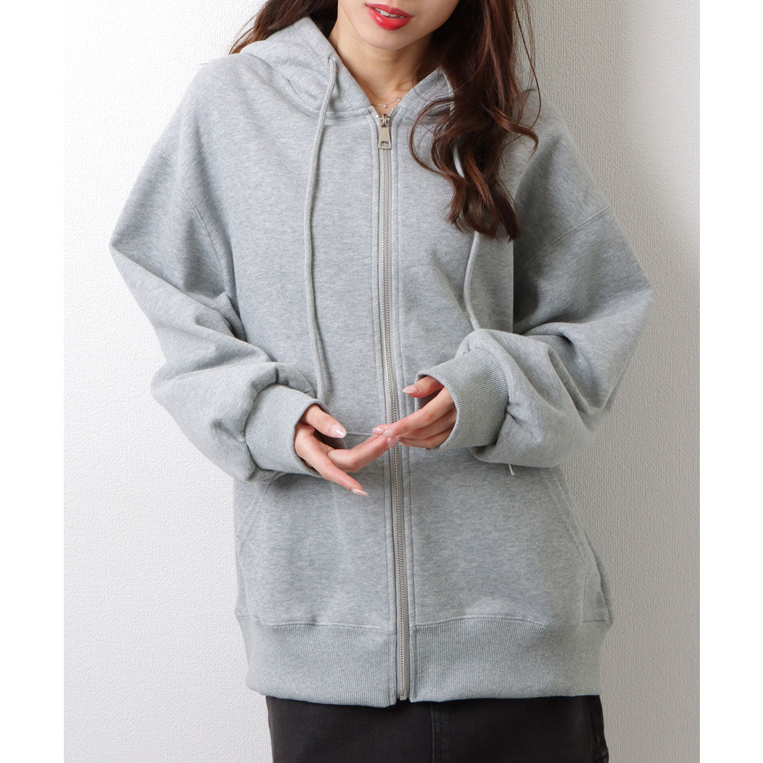 レースレディース Lace Ladies 選べる2タイプ カジュアル スウェット フロントジップ パーカー トップス (グレー(裏起毛なし)) グレー(裏起毛なし)