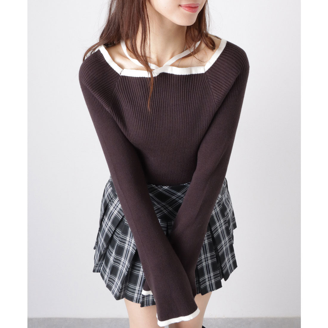 レースレディース Lace Ladies スクエア ボートネック 配色 ホルター ニット プルオーバー