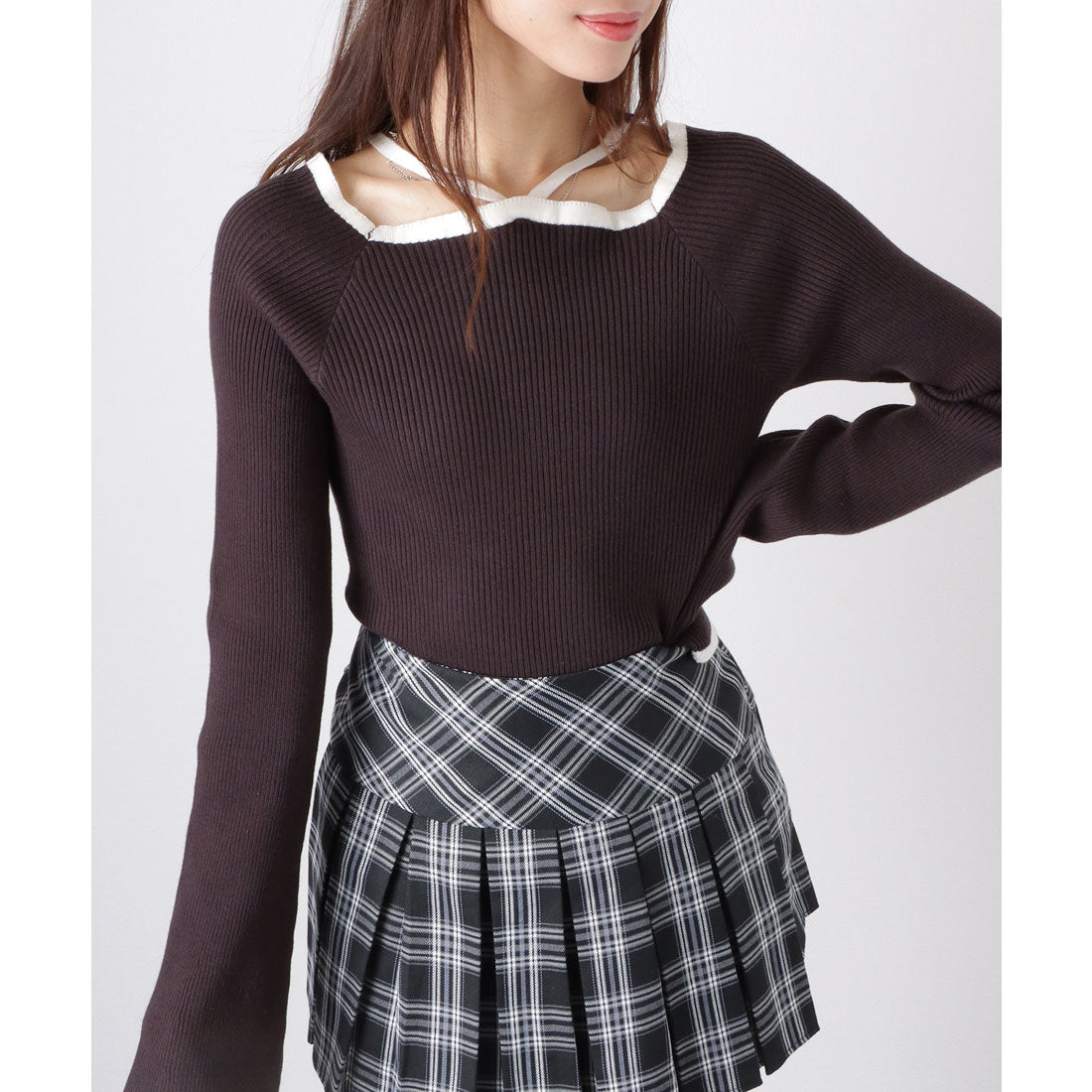 レースレディース Lace Ladies スクエア ボートネック 配色 ホルター ニット プルオーバー