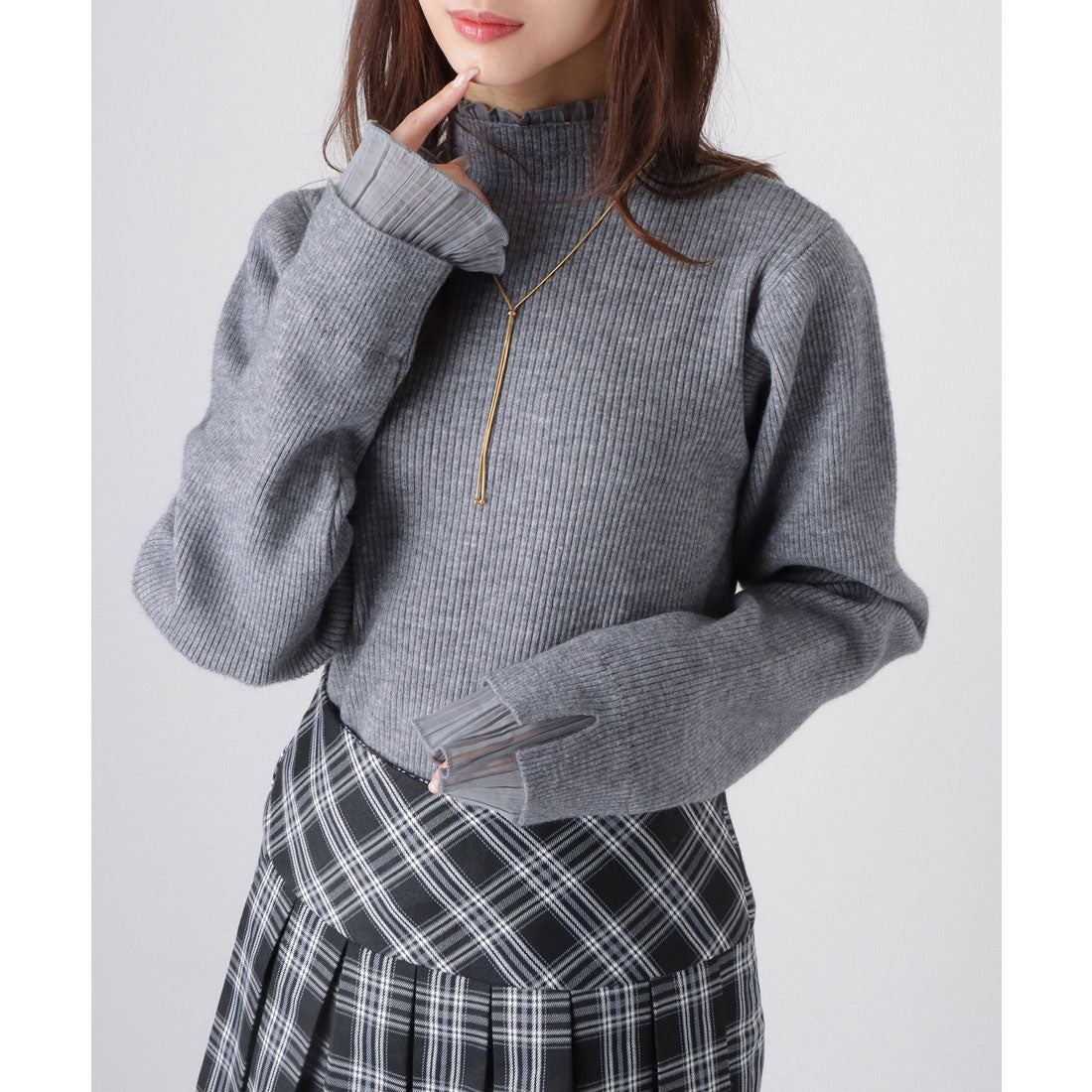 レースレディース Lace Ladies フリル プリーツ フェイクレイヤード リブ ニット プルオーバー