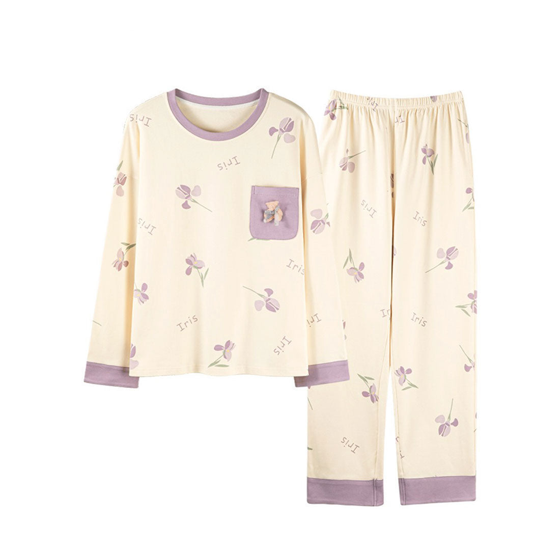 Lace Ladies Pajama Set with Bra Cups, Printed Pattern, Loungewear