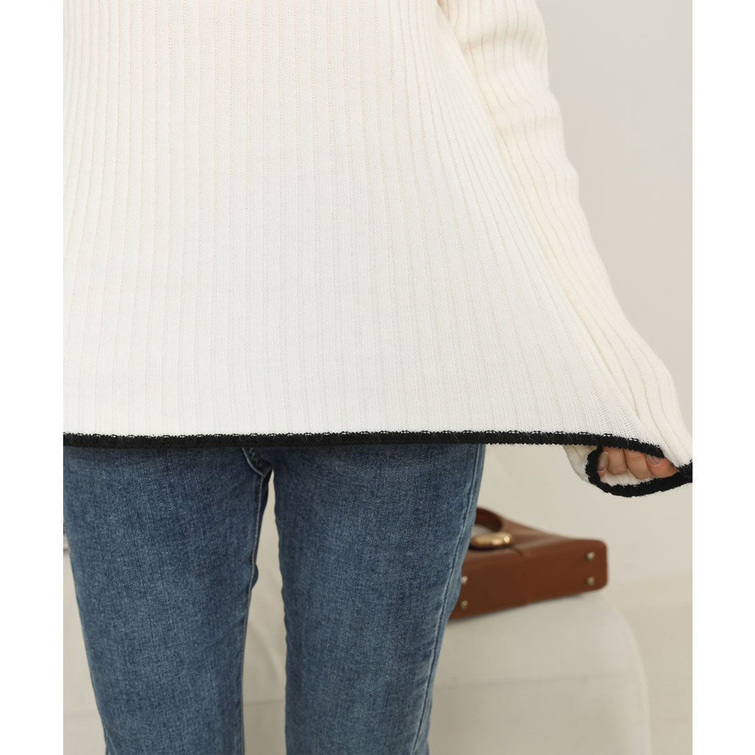 レースレディース Lace Ladies 配色 ライン ボトルネック リブ ニット プルオーバー