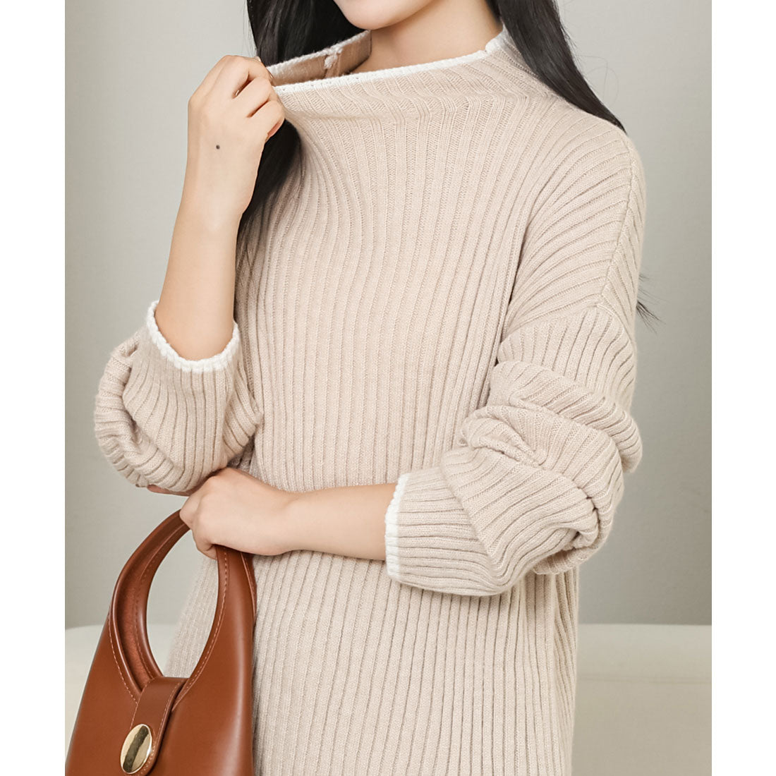 レースレディース Lace Ladies 配色 ライン ボトルネック リブ ニット プルオーバー