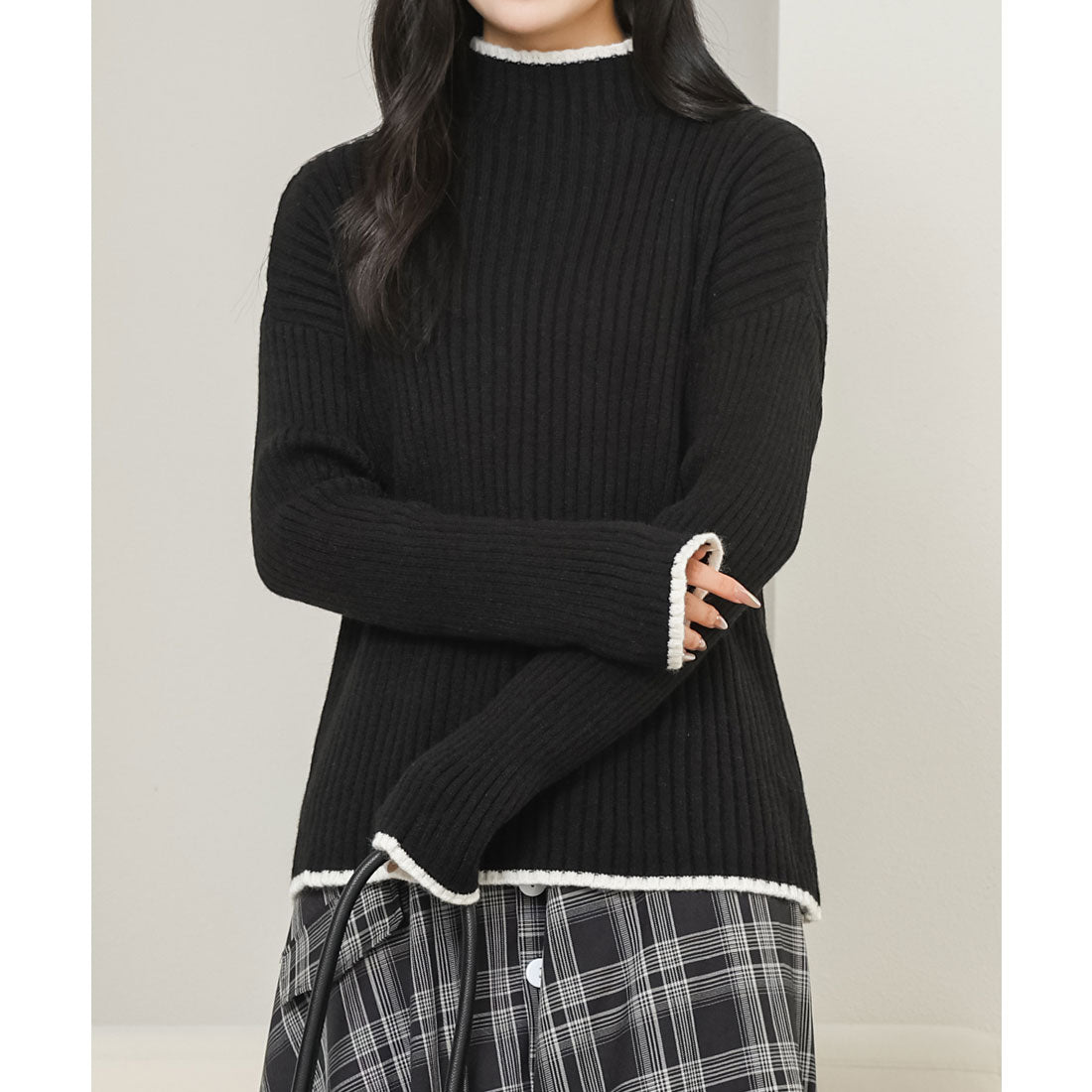 レースレディース Lace Ladies 配色 ライン ボトルネック リブ ニット プルオーバー