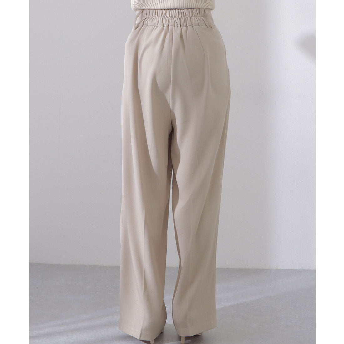 レースレディース Lace Ladies バック ゴム ソリッドカラー ワイド タック パンツ (グレー) グレー