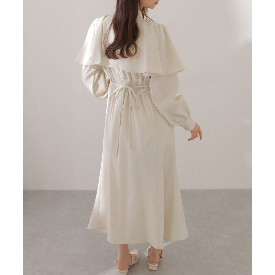 レースレディース Lace Ladies ケープカラー ボウタイ付き ロング ブラウス ワンピース (アイボリー) アイボリー