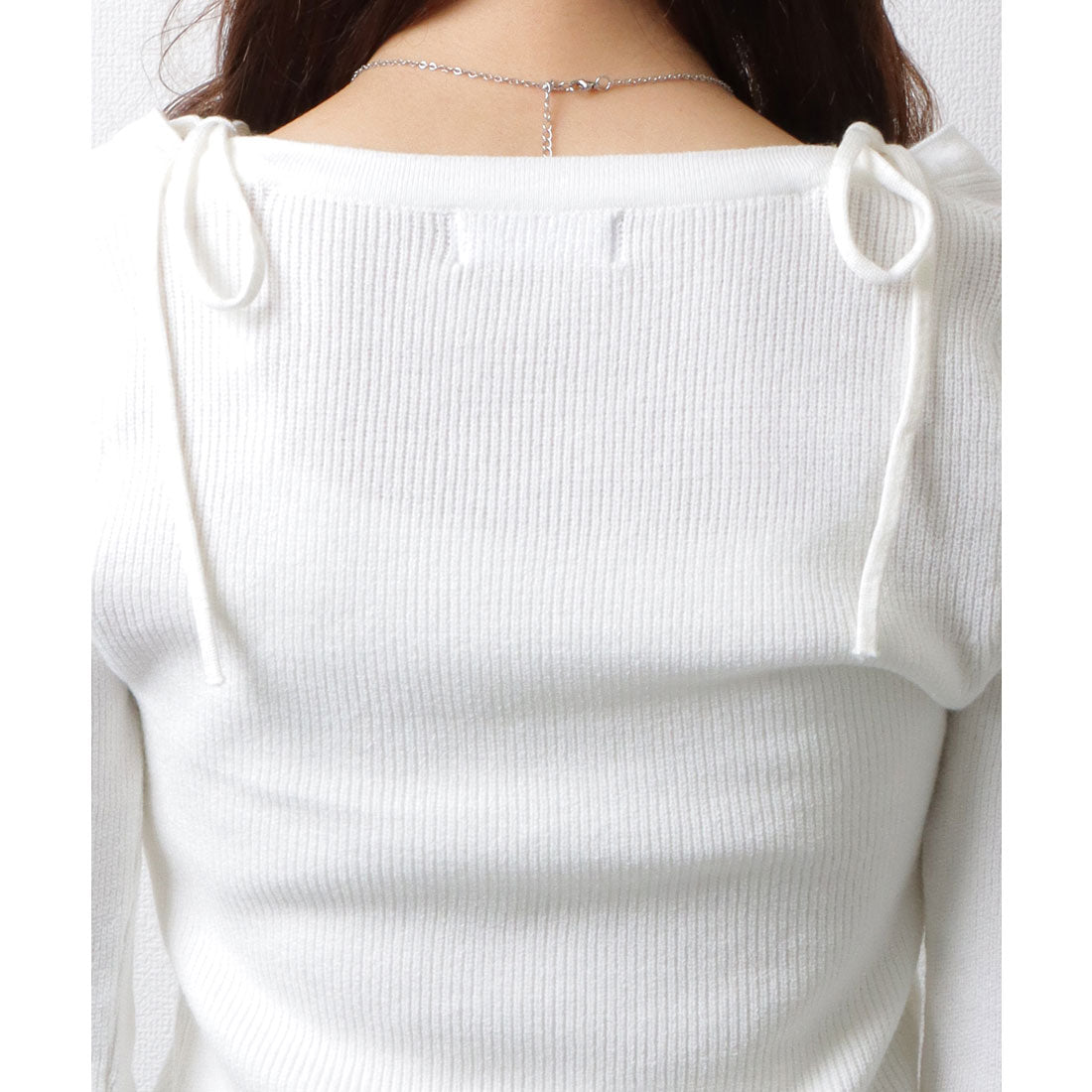 レースレディース Lace Ladies ソリッドカラー ショルダーリボン クロップド 長袖 トップス (アイボリー) アイボリー