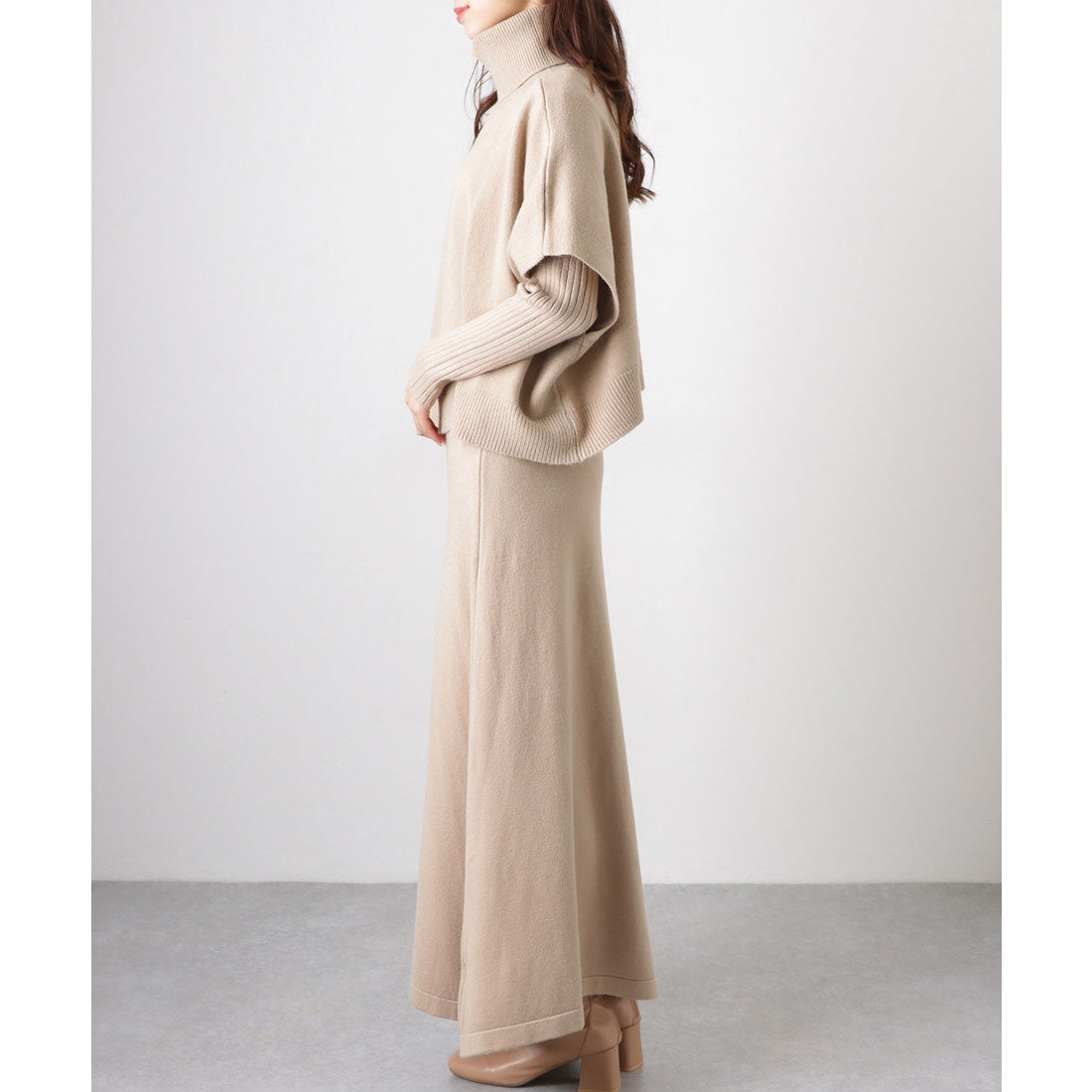 レースレディース Lace Ladies 【2点セット】 クルーネック ニットワンピース&プルオーバー (グレージュ) グレージュ