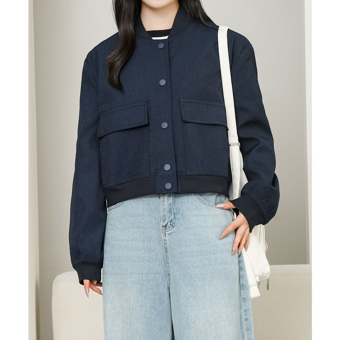 レースレディース Lace Ladies フラップポケット付き ベースボール風 コンパクト ボタン ジャケット (ネイビー) ネイビー